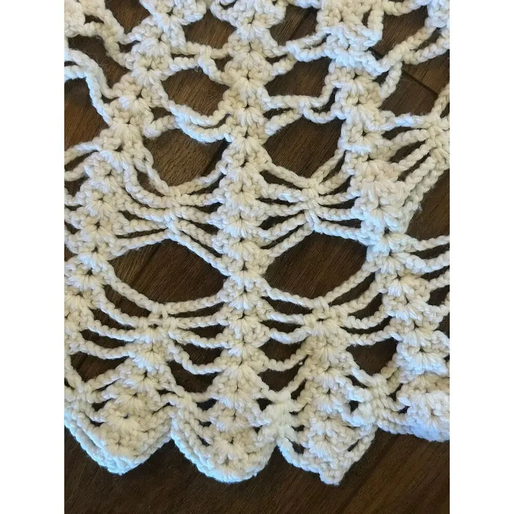 Hand Crocheted Round Table Topper Centerpiece Doily 32” Cream Farmhouse Boho